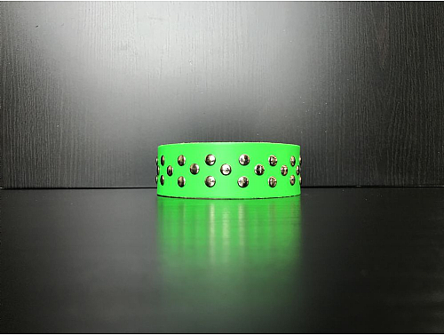 Fluorescent Green/Silver Studs - Leather Dog Collar - Size S